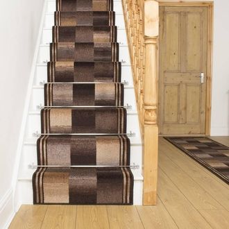 Runrug Stair Runner Carpet - Soft & Comfortable, 8mm - Ikat in Brown | Size: 100 cm x 570 cm