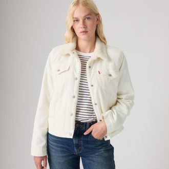 Levi's Original Sherpa Corduroy Trucker Jacket - Womens - XS - White