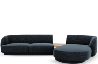 BLOOMINGLOFT 3-Sitzer Design Ecksofa Miley mit Beistelltisch - Chenille Dunkelblau