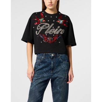 Philipp Plein Cropped T-Shirt Tattoo Strass Women in Black at Nordstrom, Size X-Small