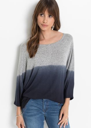 Bonprix Oversize-Shirt BONPRIX, Damen, Gr. 52/54 (XXL), grau, dunkelblau meliert, Obermaterial: 75% Viskose, 21% Polyester, 4% Elasthan, oversize, Shirts Over