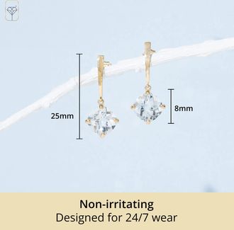 MAX + STONE 14k White or Yellow Gold 8mm Solitaire Cushion Cut Gemstone Drop Dangle Earrings