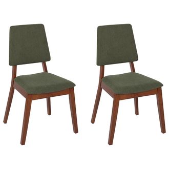 Beliani Conjunto De 2 Sillas De Comedor Respaldo Y Asiento Tapizados Madera Oscura Verde Merrill