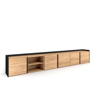 Skraut Home Mueble tv efecto madera roble y negro 309x35x50cm
