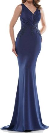 Colors Dress V-Neck Wrap Bodice Gown In Navy