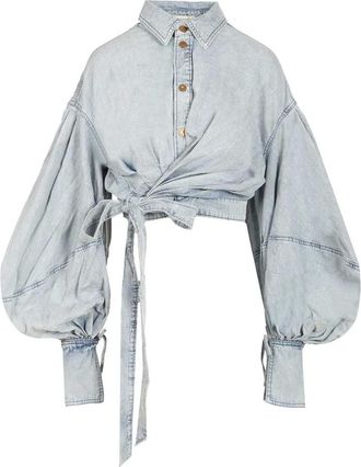 Zimmermann Overhemden, Dames, Blauw, M, Denim, Cropped Denim Shirt