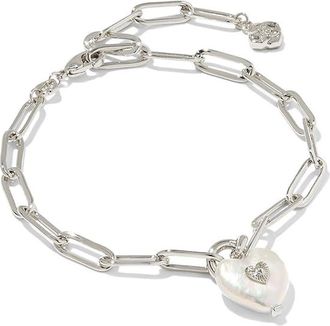 Kendra Scott Sasha Heart Delicate Chain Womens Bracelet Womens Bracelet Silver Freshwater Cultured Pearl, Brass