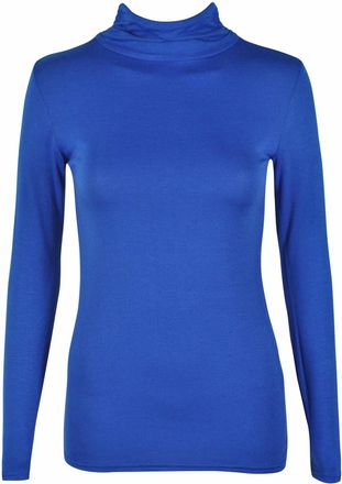 Purple Hanger New Womens Gathered Turtle Polo Neck Stretch Fit Top Ladies Long Sleeve Everyday Tshirt Tops Plus Size Royal Blue Size 20 - 22