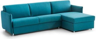 Dmora Dmora - Sof&aacute; Cama Con Pen&iacute;nsula Sumirago, Sof&aacute; Esquinero Convertible Para Sal&oacute;n, Acolchado, Desenfundable, 100% Made In Italy, 260x160 H90 Cm, Azul Cl