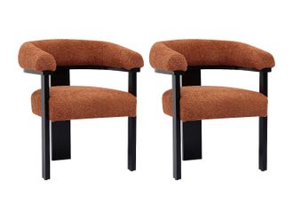 Vente-Unique Conjunto de 2 sillas con reposabrazos en tela boucl&eacute; y madera de hevea - Terracota y negro - LIVELIA de Pascal MORABITO