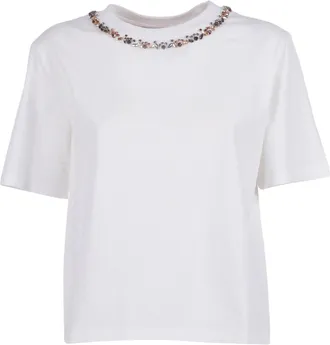 Ermanno Scervino Cropped White Gemstone T-Shirt