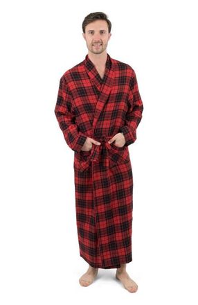 Leveret Mens Flannel Robe, 100% Cotton in Plaid Black & Red at Nordstrom, Size Xxx-Large