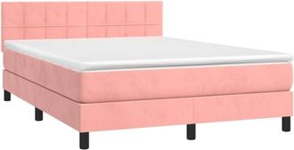 vidaXL Vidaxl - Cama Box Spring Colch&oacute;n Y Led Terciopelo Rosa 140x190 Cm