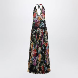Dolce & Gabbana Long floral bouquet chiffon dress in black silk
