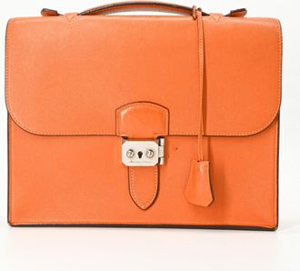 Herm&egrave;s Orange Chevre Leather Handbag Tote Bag (Pre-Owned)