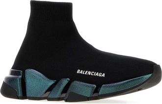 Balenciaga Womens Black Stretch Fabric Speed 2.0 Sneakers - Blue