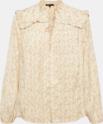 Maje Beige Printed Crepe Plisse Detail Top