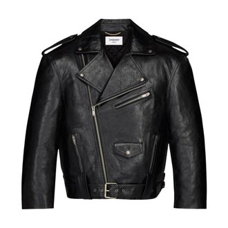Saint Laurent Bikerjack in Gekorreld Leer - Dames - Leren en Su&egrave;de Jassen - Zwart - XS - Leer - Jassen