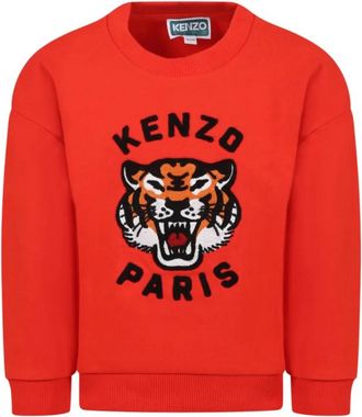 Kenzo Red Cotton Sweatshirt with Lucky Tiger