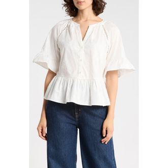 CeCe by Cynthia Steffe Ruffle Short Sleeve Peplum Top in Vanilla Clam at Nordstrom Rack, Size X-Large