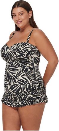 Gottex Comeback Plus Size Bandeau Swimdress in Black-White at Nordstrom, Size 16