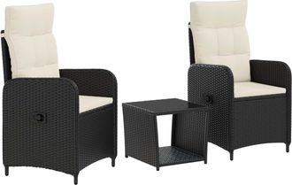 vidaXL Conjunto De Sof&aacute;s De Jard&iacute;n 3 Uds. Negro Y Crema Vidaxl