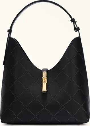 Furla Goccia Borsa A Spalla M Nero Nero Pelle Di Vitello Sidney Traforata Donna