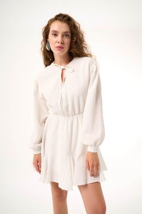 Mizalle Collar Tied Smocked Dress - Ecru at Nordstrom, Size 38