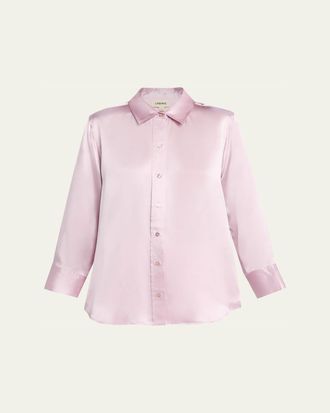 L'agence Dani Silk Satin 3/4-Sleeve Button-Down Blouse