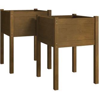 vidaXL Jardineras 2 Uds Madera Maciza De Pino Marr&oacute;n Miel 50x50x70 Cm Vidaxl