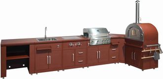 Oviala Cocina exterior de esquina 6 elementos 3 m&oacute;dulos de cocci&oacute;n/fregadero