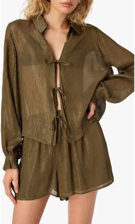 Cami NYC Niecey Long Sleeve Metallic Chiffon Top in Grove at Nordstrom, Size X-Large