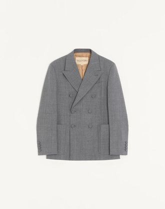 Valentino Giacca doppiopetto Valentino in lana moulin&eacute; con piega da stiro Uomo NERO/GRIGIO 46