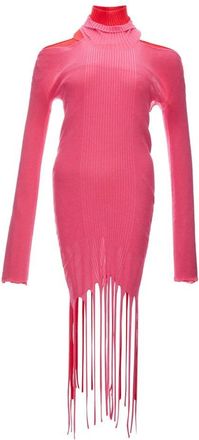 Bottega Veneta Lange Stretch Jurk met Franjes - Dames - Kleedjes - Roze - L - Katoen - Kleedjes