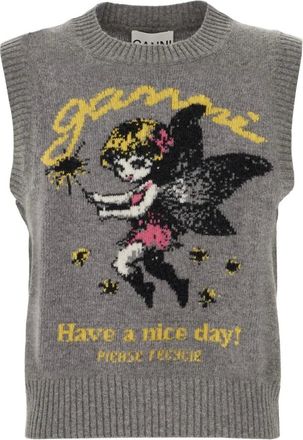 Ganni Round-neck Knitwear, female, Gray, Size: XS Round-neck Knitwear