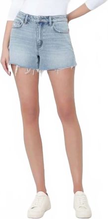 Flying Monkey High Rise Distressed Hem Denim Shorts In Blue