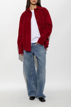 Ami Suede Jacket With Embroidered Logo, Womens, Red