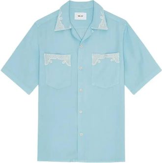 Nn.07 Embroidered-Pocket Short-Sleeve Shirt - Mens - EcoVero Viscose (LENZING)/Polyester