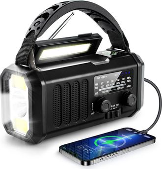 OEM Radio De Emergencia, 10.000 Mah/37.000 Mwh, Radio Meteorol&oacute;gica Noaa, Radio Solar De Manivela Con Am/fm, Linterna Y Luz De Lectura, Bater&iacute;a Recargable