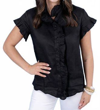 English Factory Ruffle Linen Top In Black