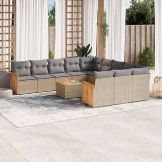 vidaXL Juego De Sof&aacute;s Jard&iacute;n Con Cojines Beige Mezcla 13 Pzas Rat&aacute;n Pe Vidaxl