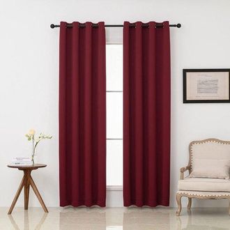 No Brand Cortinas Opacas De 2 Piezas Color Rojo Burdeos Con Anillas, 132 X 213 Cm, T&eacute;rmicas