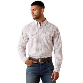 Ariat Mens Tony Fitted Western Snap Shirt Long Sleeve in White Geo Print, Size 2X-Large, by Ariat