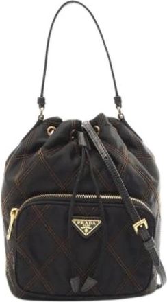 Prada Pre-owned Bucket Bags, female, Black, Size: ONE SIZE Pre-owned Duet Re-Nylon Bucket Bag