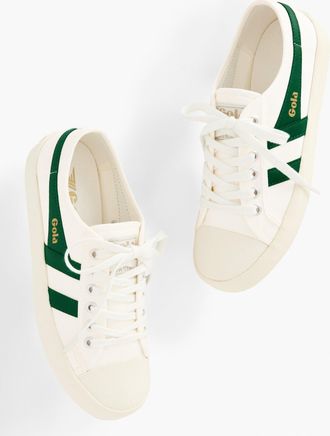 Gola Coaster Sneakers - Off White/Green - 7 1/2 M - 100% Cotton Talbots