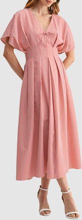 Mila Mae Stripe Pleat Waist A-Line Midi Dress in Red Striped at Nordstrom, Size X-Large