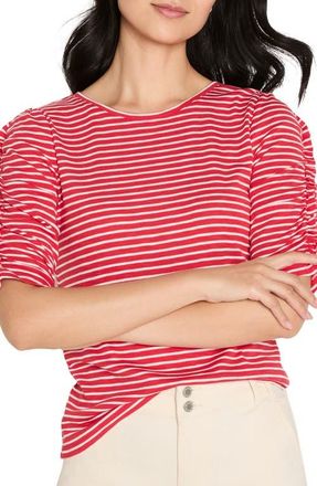 Nic+Zoe Striped Ruched Sleeve Top in Red Multi at Nordstrom, Size Xx-Large