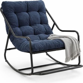 STILVORA Sill&oacute;n Mecedora De Jard&iacute;n Silla Balanc&iacute;n Con Balanceo Ajustable Y Coj&iacute;n Grueso De Acero Azul Marino 75 &times; 116 &times; 82 Cm