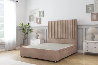 Sloomy Manhattan Naples Divan Bed Base 2 Drawers Same Side - 26 Headboard in Light Beige | Size: Small Double