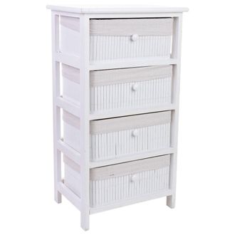 Wanderlust Deco Cajonera blanca de madera con 4 cajones de bamb&uacute; forrados 40x29x73 cm